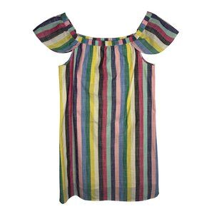 J.Crew Factory Rainbow Striped Off-Shoulder 100% Cotton Dress Size 6 Multi-Color